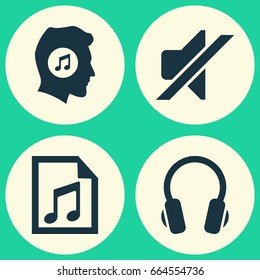 Multimedia Icons Set. Collection Of Silence, Meloman, Earphone And Other Elements. Also Includes Symbols Such As Playlist, Mute, Lover.