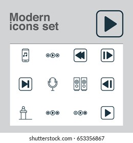 Multimedia Icons Set. Collection Of Skip Song, Sound Box, Audio Mobile And Other Elements. Also Includes Symbols Such As Next, Start, Fast.