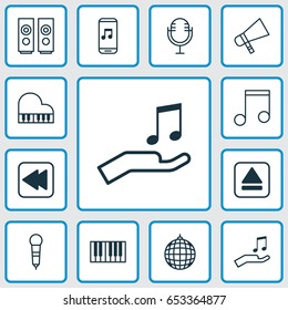 Multimedia Icons Set. Collection Of Sound Box, Mike, Note And Other Elements. Also Includes Symbols Such As Backward, Back, Mike.