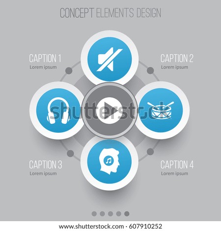 Multimedia Icons Set. Collection Of Start, Earphone, Meloman And Other Elements. Also Includes Symbols Such As Music, Start, Instrument.