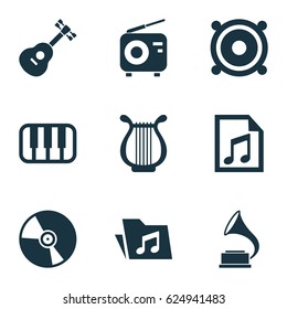 Multimedia Icons Set. Collection Of Tuner, Cd, File And Other Elements. Also Includes Symbols Such As Musical, Radio, Playlist.