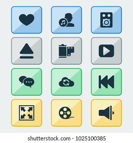 Multimedia icons set with eject, film, comment and other photo elements. Isolated vector illustration multimedia icons.