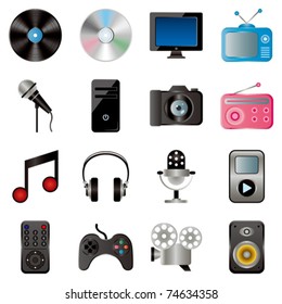 Multimedia icons set. Illustration vector.