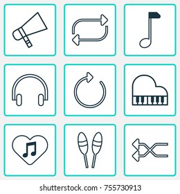 Multimedia Icons Set. Includes Icons Such As Randomize, Loved Melody, Beat Instrument.