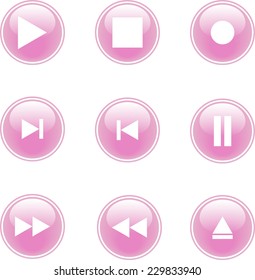 Multimedia icons set pink glossy vector