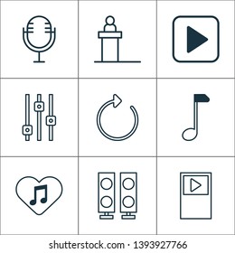 Multimedia icons set with refresh, scene, amplifier and other clef elements. Isolated vector illustration multimedia icons.