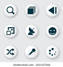 Multimedia icons set with shuffle, slow backward, minimize and other previous elements. Isolated vector illustration multimedia icons.