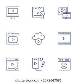 Multimedia icons set. Thin Line style, editable stroke. movie player, profile, video player, picture, award, cloud, music.