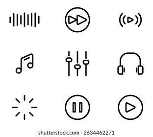 Multimedia icons set. Thin line video and audio icons vector.