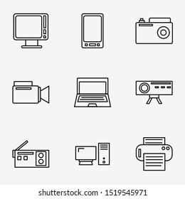 Multimedia icons set vector design, modern outline, black colour and isolated for icon presentation, website and banner

