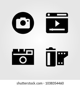 Multimedia icons set. Vector illustration browser, film roll and photo camera