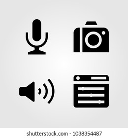 Multimedia icons set. Vector illustration volume, mic, browser and microphone