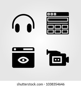 Multimedia icons set. Vector illustration headphones, video camera and browser