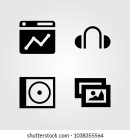Multimedia icons set. Vector illustration headphones, browser, compact disk and picture