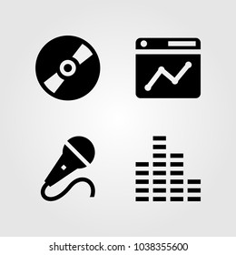 Multimedia icons set. Vector illustration browser, compact disc, sound bars and microphone