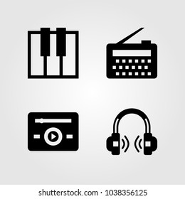 Multimedia icons set. Vector illustration radio, keyboard, headphones and music player