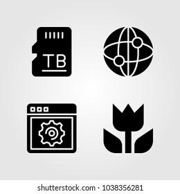 Iconos multimedia definidos. Ilustración vectorial tarjeta sd, macro, memoria y navegador