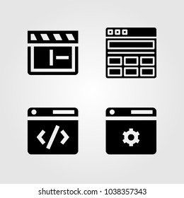 Multimedia icons set. Vector illustration clapperboard and browser
