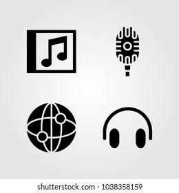 Multimedia icons set. Vector illustration microphone, compact disk, headphones and internet