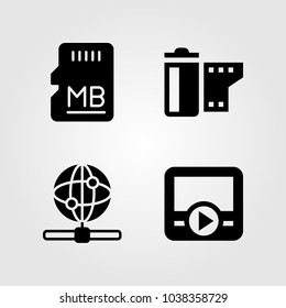 Multimedia icons set. Vector illustration web, movie player, internet and memory