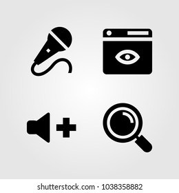 Multimedia icons set. Vector illustration mic, microphone, browser and loupe