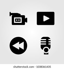 Multimedia icons set. Vector illustration microphone, video camera, rewind and video player