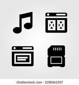 Multimedia icons set. Vector illustration sd card, memory, musical note and browser