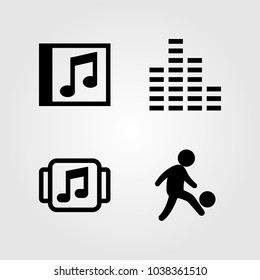 Multimedia icons set. Vector illustration man, compact disk, music player and sound bars