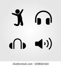 Multimedia icons set. Vector illustration headphones, volume, man and jumping man