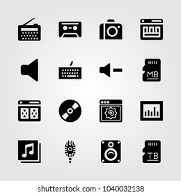Multimedia icons set. Vector illustration memory, compact disc, mute and quaver