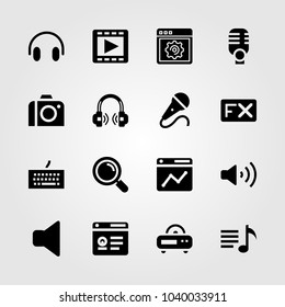 Multimedia icons set. Vector illustration mute, loupe, microphone and mic