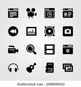 Multimedia icons set. Vector illustration browser, picture, loupe and film roll