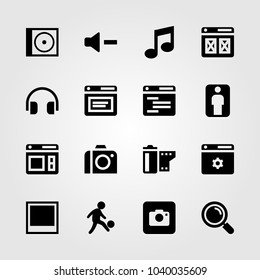 Multimedia icons set. Vector illustration browser, compact disk, man and photo