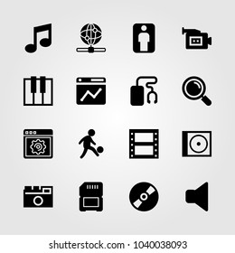 Multimedia icons set. Vector illustration photo camera, compact disc, keyboard and compact disk