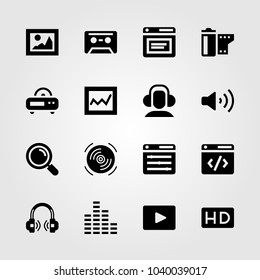 Multimedia icons set. Vector illustration picture, film roll, browser and volume