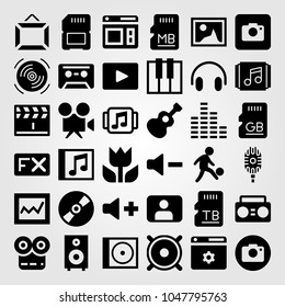 Multimedia icons set. Vector illustration fx, cassette, photo camera and video player