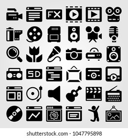 Multimedia icons set. Vector illustration man, microphone, memory and speaker