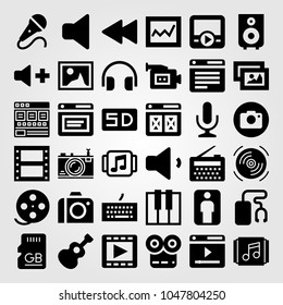 Multimedia icons set. Vector illustration browser, radio, music player and sd card