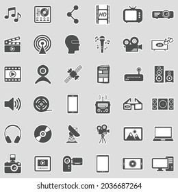Multimedia Icons. Sticker Design. Vector Illustration.