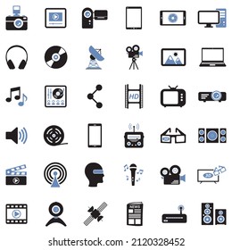 Multimedia Icons. Two Tone Flat Design. Vector Illustration.