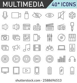 Multimedia icons, vector set. Media Icon Set. Multimedia linear icon collection. vector illustration. 