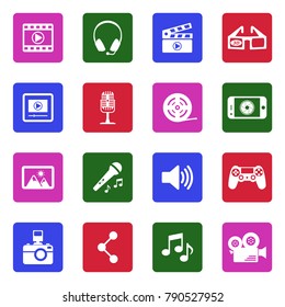 Multimedia Icons. White Flat Design In Square. Vector Illustration. 