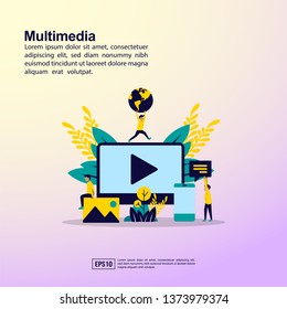 Multimedia illustration concept with character. Template for, banner, presentation, social media, poster, advertising, promotion