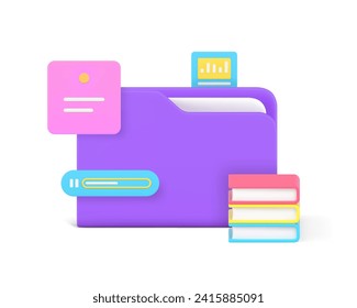 Multimedia information storage media audio file folder audiobook library server 3d icon realistic vector illustration. Document archive management data memory directory administration technology