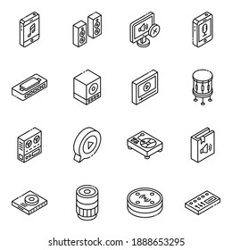 
Paquete de iconos isométricos de glifo de instrumentos multimedia 