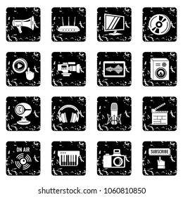 Multimedia internet icons set vector grunge isolated on white background 