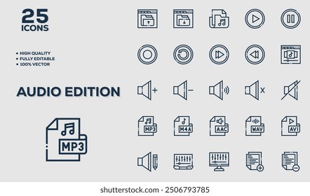 Multimedia Line Editable Icons set. Multimedia icons Pixel perfect. photo, video, music, audiovisual equipment, and more.