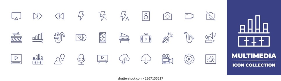 Multimedia line icon collection. Editable stroke. Vector illustration. Containing 