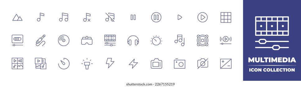 Multimedia line icon collection. Editable stroke. Vector illustration. Containing 