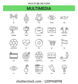 Multimedia  Line Icon Set - 25 Dashed Outline Style